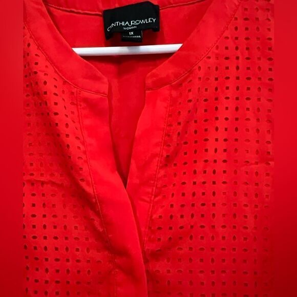 Cynthia Rowley women size 1X beautiful red orange half button blouse - Picture 5 of 10